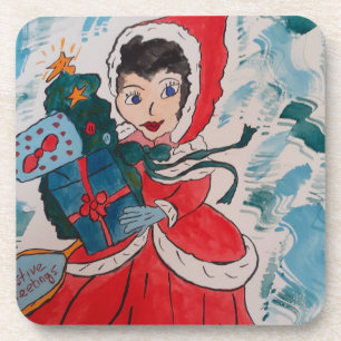 Santa's Helper Christmas Plastic Coaster