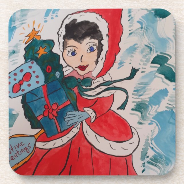 Santa's Helper Christmas Plastic Coaster (Front)