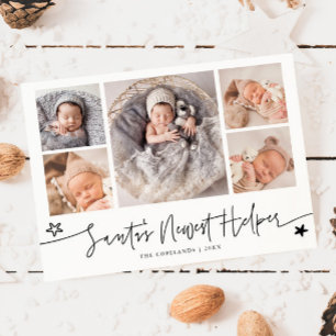 Santa's Helper Christmas White Birth Announcement