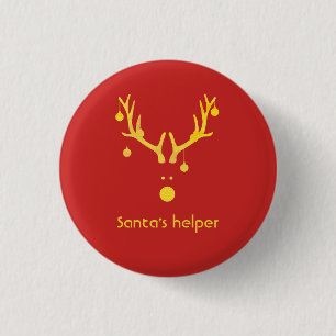 Santas helper modern reindeer head on red 1 inch round button