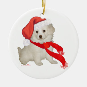 Santa's Helper Puppy Poodle / Bichon Mix Ceramic Ornament