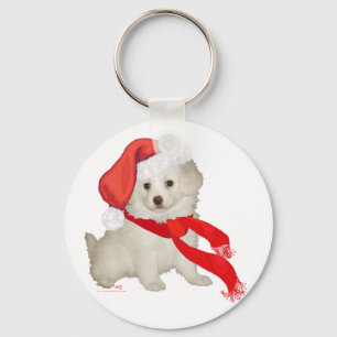 Santa's Helper Puppy Poodle / Bichon Mix Keychain