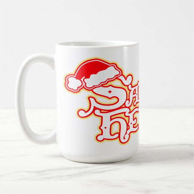 Santa's helper red seasonal Christmas mug (Left)