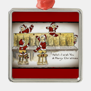 Santa's Helpers on a Switchboard Metal Ornament