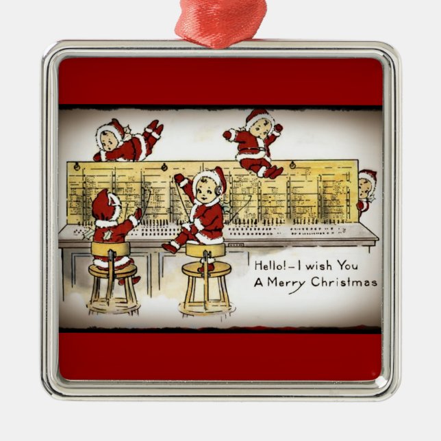 Santa's Helpers on a Switchboard Metal Ornament (Front)