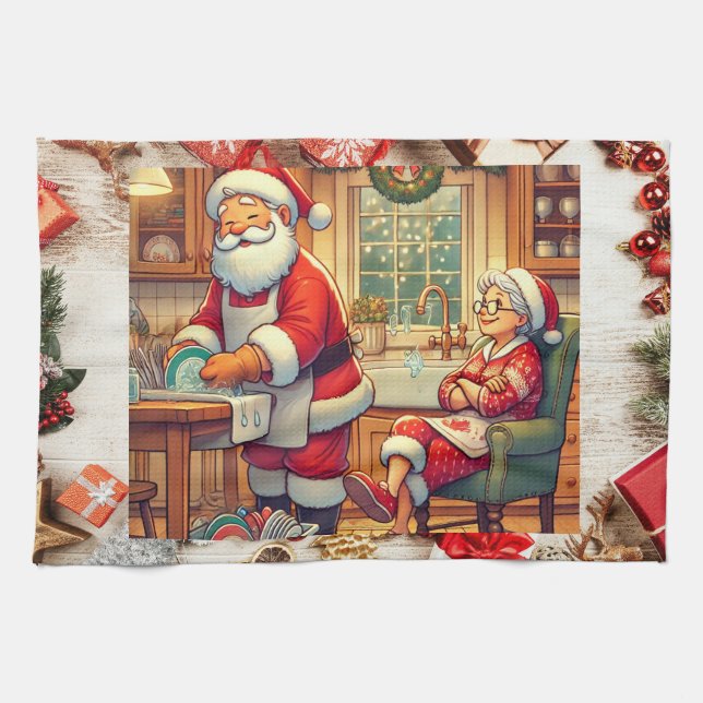 "Santa's Holiday Chores Towel" Kitchen Towel (Horizontal)