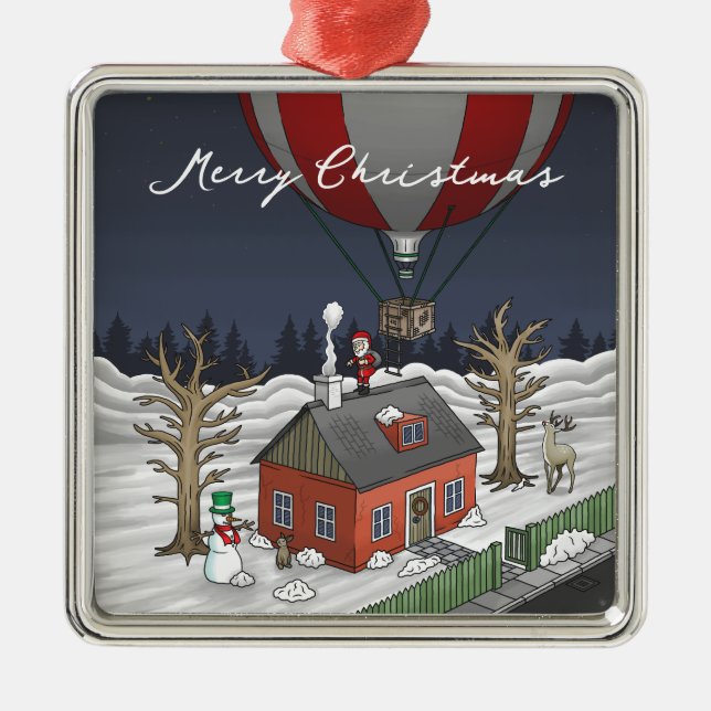 Santa's Hot Air Balloon Metal Ornament (Front)