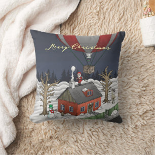 Santa's Hot Air Balloon Throw Pillow