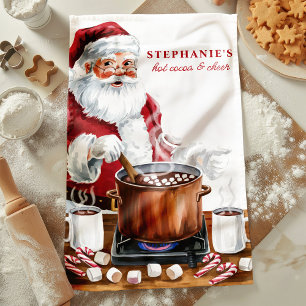 Santa's Hot Cocoa & Cheer Personalized Christmas Kitchen Towel