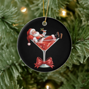 Santa's Hot Mess Christmas Martini Funny Santa Ceramic Ornament