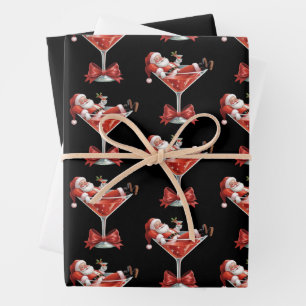 Santa's Hot Mess Christmas Martini Funny Santa  Wrapping Paper Sheet