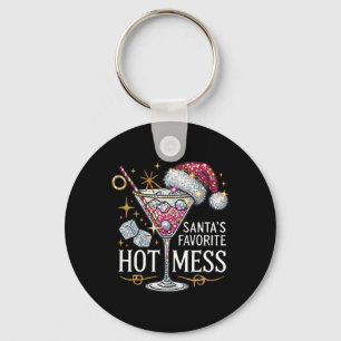 Santa's Hot Mess Drinking Holiday Xmas Martini Mar Keychain