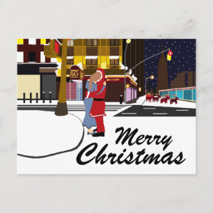 Santa's Kiss On Broadway Christmas Holiday Postcar Postcard