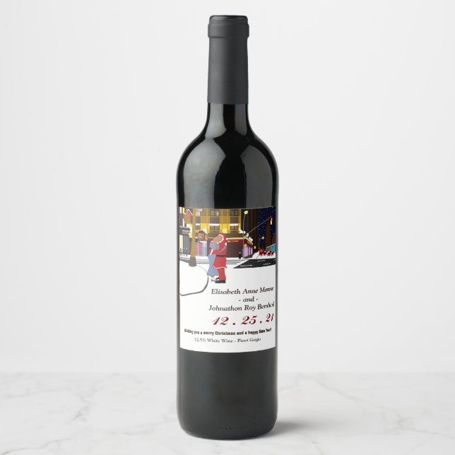 Santa's Kiss On Broadway Christmas Wine Label (Front)