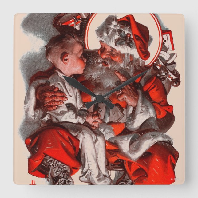 Santa's Lap Square Wall Clock (Front)
