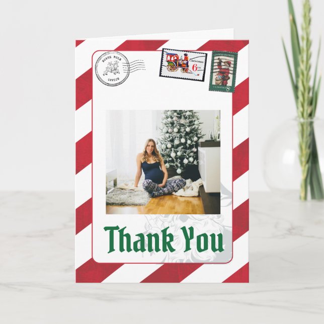 Santa's Letter PostmarkNorth Pole Reindeer Photo Thank You Card (Front)