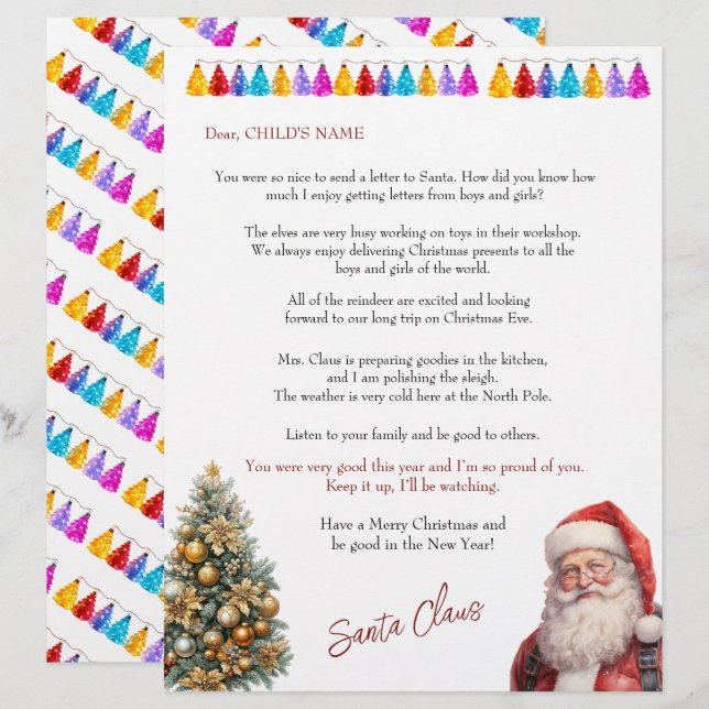 Santa's Letter to Children Christmas Lights Tree (Front/Back)