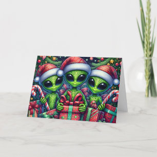 Santa's Little Alien Helpers Christmas Holiday Card