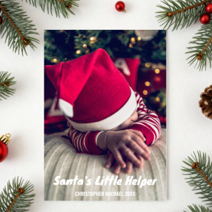 Santa's Little Helper Baby Christmas Photo Holiday Card