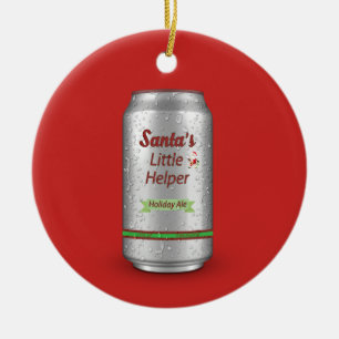 Santa's Little Helper Beer Can Ceramic Ornament