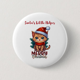 Santa's Little Helper- Cute Cat Merry Christmas An 2 Inch Round Button