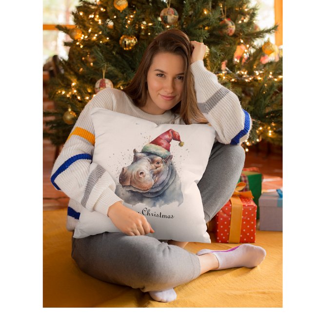 Santa's Little Hippo, custom Throw Pillow (Creator Uploaded)