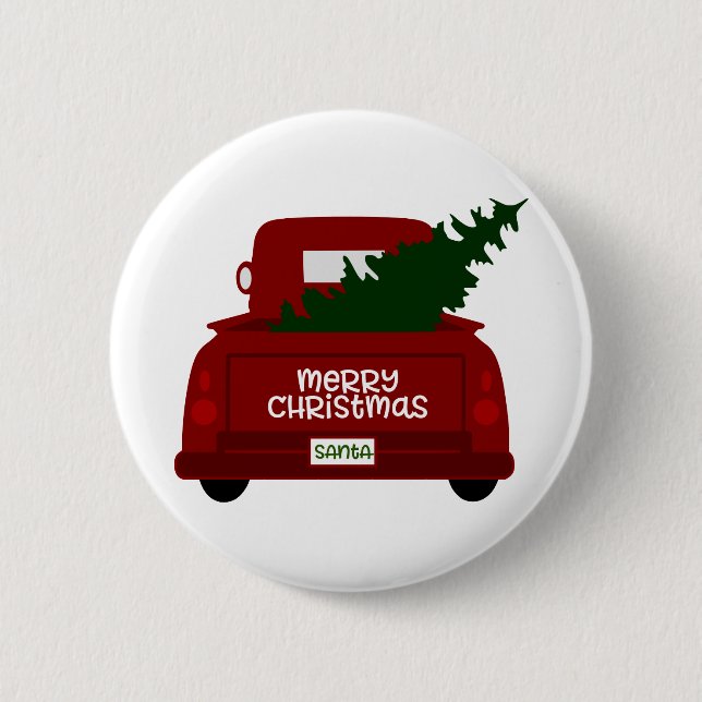 Santa's Little Red Christmas Tree Truck 2 Inch Round Button (Front)