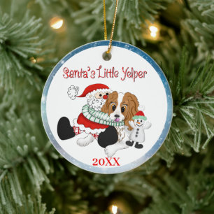 Santa's Little Yelper Cavalier King Charles Cerami Ceramic Ornament