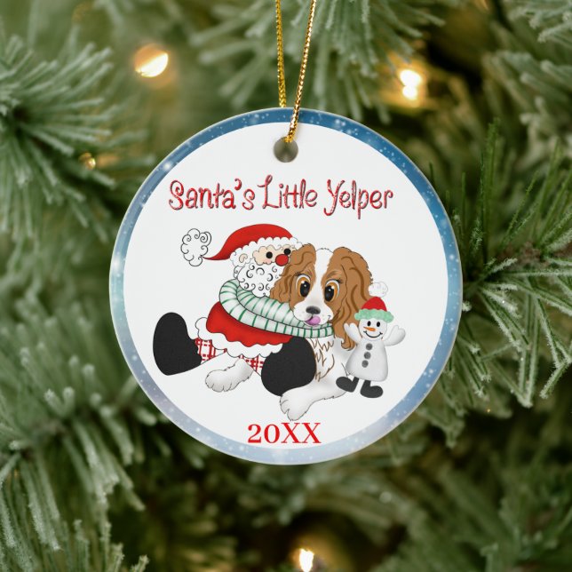 Santa's Little Yelper Cavalier King Charles Cerami Ceramic Ornament (Tree)