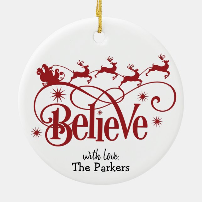 Santa's Magical Flying Reindeer Names | Christmas Ceramic Ornament (Back)