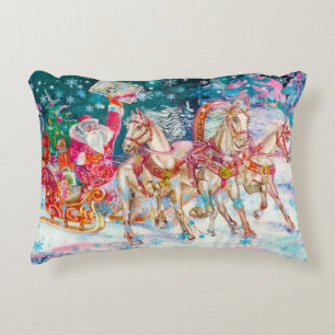 Santa's Magical Horse Sleigh Snow Christmas Night Accent Pillow