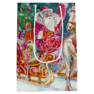 Santa's Magical Horse Sleigh Snow Christmas Night  Medium Gift Bag