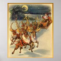Santa's Midnight Ride Vintage Art Poster