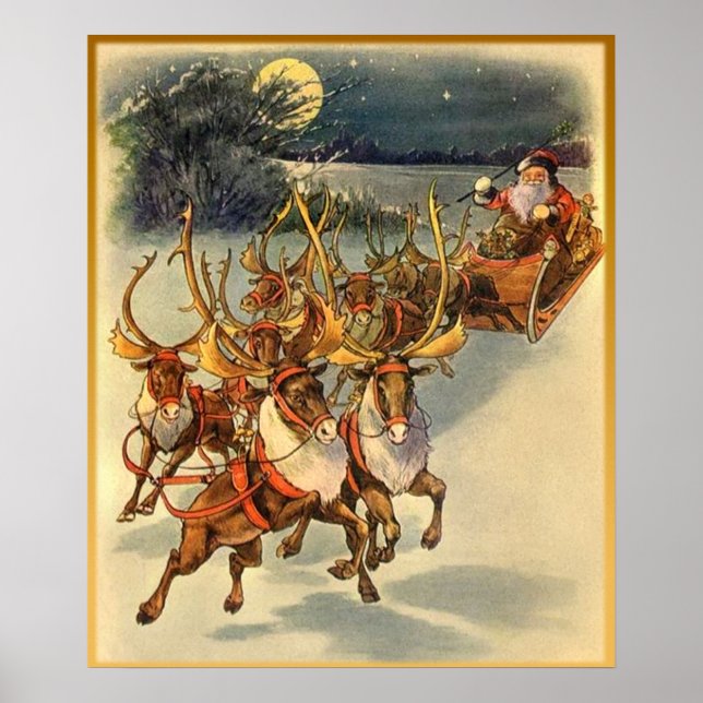Santa's Midnight Ride Vintage Art Poster (Front)