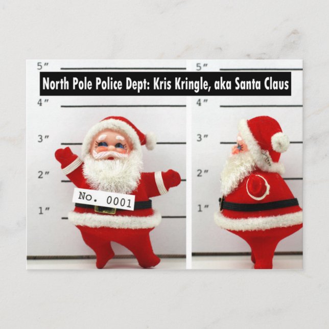 Santa's Mug Shot Holiday Postcard (Front)