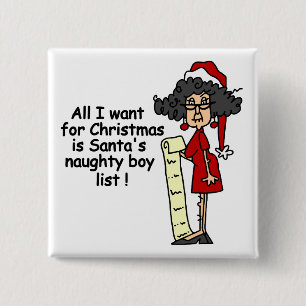 Santa's Naughty Boy List 2 Inch Square Button