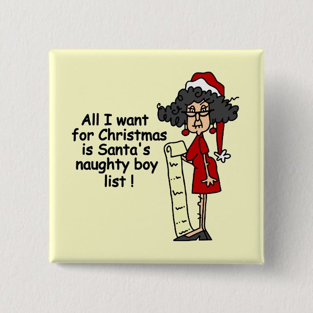 Santa's Naughty Boy List 2 Inch Square Button (Front)
