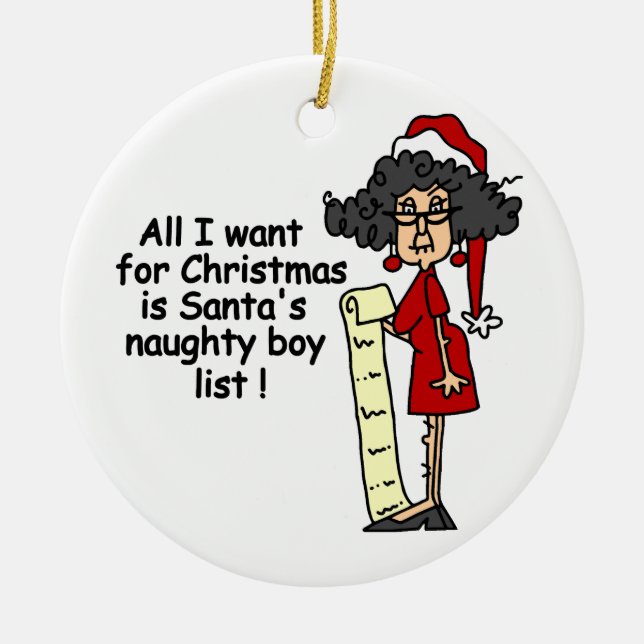 Santa's Naughty Boy List Ceramic Ornament (Front)