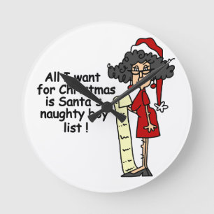 Santa's Naughty Boy List Round Clock