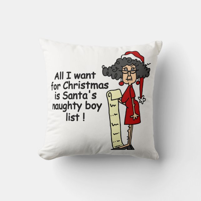 Santa's Naughty Boy List Throw Pillow (Front)