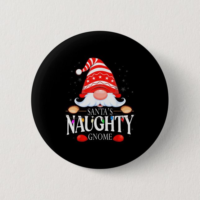 Santa's Naughty Gnome Matching Christmas Pajama  2 Inch Round Button (Front)