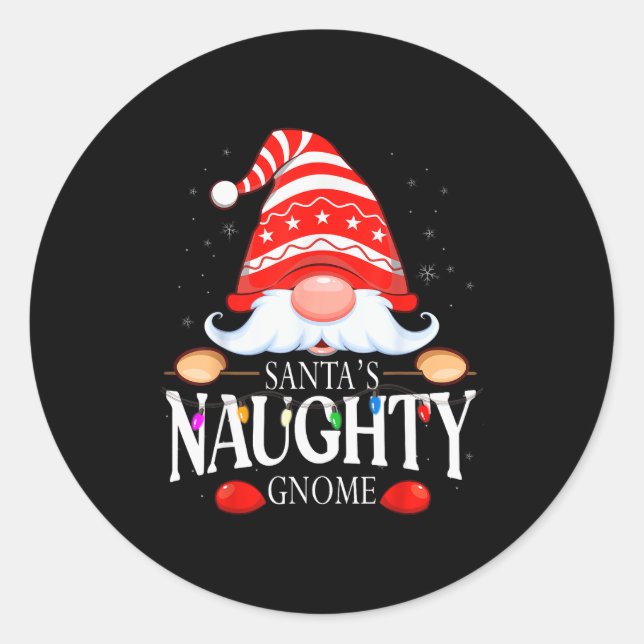 Santa's Naughty Gnome Matching Christmas Pajama  Classic Round Sticker (Front)