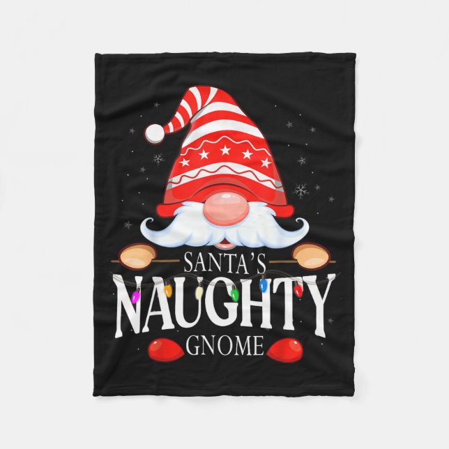 Santa's Naughty Gnome Matching Christmas Pajama  Fleece Blanket (Front)