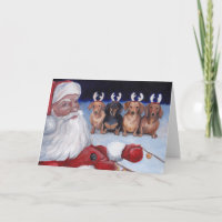 Santa's New Team Dachshund Dog Art Christmas Card