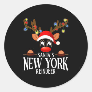 Santas New York Reindeer Funny Xmas Matching Pjs Classic Round Sticker