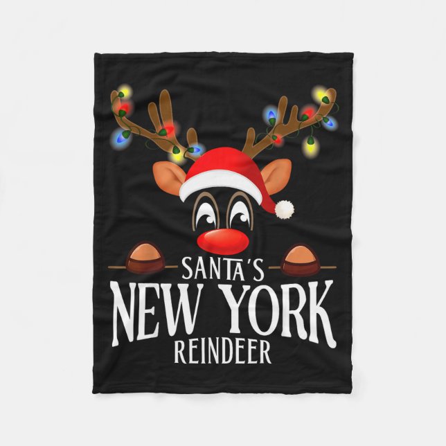 Santa's New York Reindeer Funny Xmas Matching Pjs  Fleece Blanket (Front)
