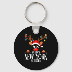 Santas New York Reindeer Funny Xmas Matching Pjs Keychain