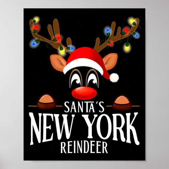 Santas New York Reindeer Funny Xmas Matching Pjs  Poster (Front)