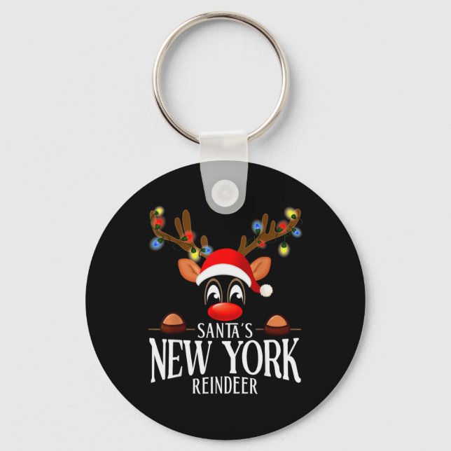 Santas New York Reindeer Funny Xmas Matching Pjs T Keychain (Front)