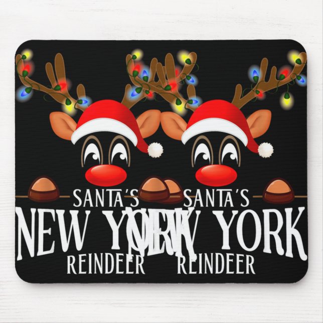 Santas New York Reindeer Funny Xmas Matching Pjs T Mouse Pad (Front)